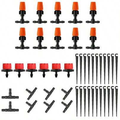 120 ชิ้น ชุดตัวเชื่อมต่อประกอบด้วยหัวฉีดพ่นหมอกและหัวหยดน้ำแบบปรับได้สำหรับชุดอุปกรณ์รดน้ำในบ้าน