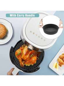 1pc Air Fryer Silicone Baking Mat, Round Baking Tray, Household Air Fryer Silicone Pad - Multicolor - View 5