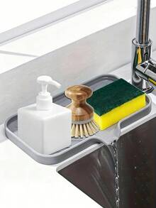 2pcs Silicone Sink Dish Drying Rack With Sponge Holder - Self-Draining, Non-Slip Bathroom And Kitchen Storage Organizer For Soap, Brush And Cleaning Tools. Includes Green And Yellow Sponge Compartments. Sink Caddy | Modern Sink Tray | Silicone Material, Soap And Sponge Holder, Waterproof Countertop Storage Accessory, Drain Mat, Anti-Splash Faucet Silicone Pad, Sink Drip Tray, Household. - Multicolor - View 2