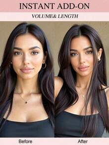 Middle Part Long Straight Hair With Black Brown Hairpin Bangs High Temperature Fiber Large-Area Hand-Knitted Hairpiece Hair Topper Clip In Hair Extensions Wig On The Top Of The Head No Need To Wear A Wig Cap Long Straight Hair In Middle Part Synthetic Natural Fluffy Bangs Wig - Multicolor - View 7