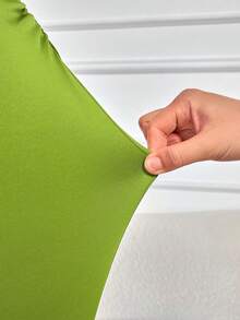 AIJ Đầm nữ màu xanh lá cây thanh lịch, dáng ôm, không tay, cổ chữ V sâu, trang trí bèo nhún, xẻ tà, thích hợp cho các bữa tiệc mùa hè. - màu xanh lá - Xem 8