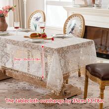 1pc Lace Tablecloth, Elegant Floral Pattern, Suitable For Restaurant And Wedding Decoration - White - View 4