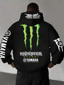 Fox Racing Monster Energy Clothing, Yamahaa And Monster Energy Design - Hooded Double-Sided Printing (250g Polyester Fiber), Dirt Bike Motorcycle Monster Energy Sports Shirt, Y2K, Cool, Ink Green Off-Road Vehicle Hoodie, Men's Casual Sports Hooded Sweatshirt, Autumn And Winter Velvet Long Sleeved Hooded Sweatshirt, Suitable For Both Men And Women, Fashionable Daily Wear, Outdoor Sports, The Best Gift For Friends - 黑色 - 查看 1