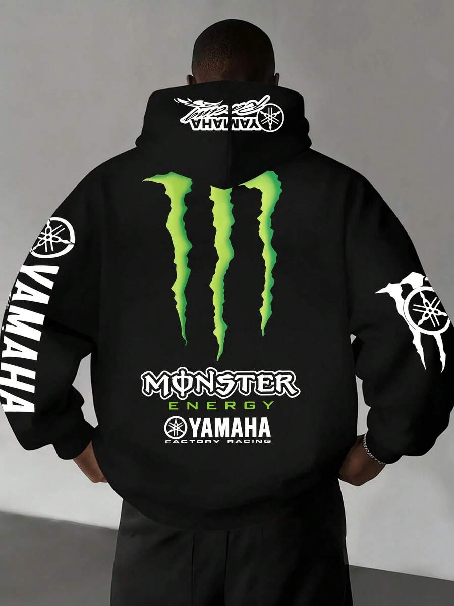 Fox Racing Monster Energy Clothing, Yamahaa And Monster Energy Design - Hooded Double-Sided Printing (250g Polyester Fiber), Dirt Bike Motorcycle Monster Energy Sports Shirt, Y2K, Cool, Ink Green Off-Road Vehicle Hoodie, Men's Casual Sports Hooded Sweatshirt, Autumn And Winter Velvet Long Sleeved Hooded Sweatshirt, Suitable For Both Men And Women, Fashionable Daily Wear, Outdoor Sports, The Best Gift For Friends - 黑色 - 查看 1