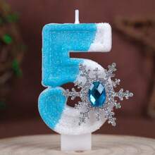 1pc 0-9 Number Birthday Candles, Blue & White Rhinestone Snowflake Creative New Birthday Party Cake Decor Handmade Candles - Multicolor - View 3