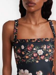 2026 Summer Beach Allover Print Backless One Piece Swimsuit,Elegant,Valentine's Day,Beach,Vacation,Carnival,Casual,Chic,Summer Outfits,Summer Holiday Outfits,Spring,Valentine Outfits For Women,Carnival. - 黑色 - 查看 2