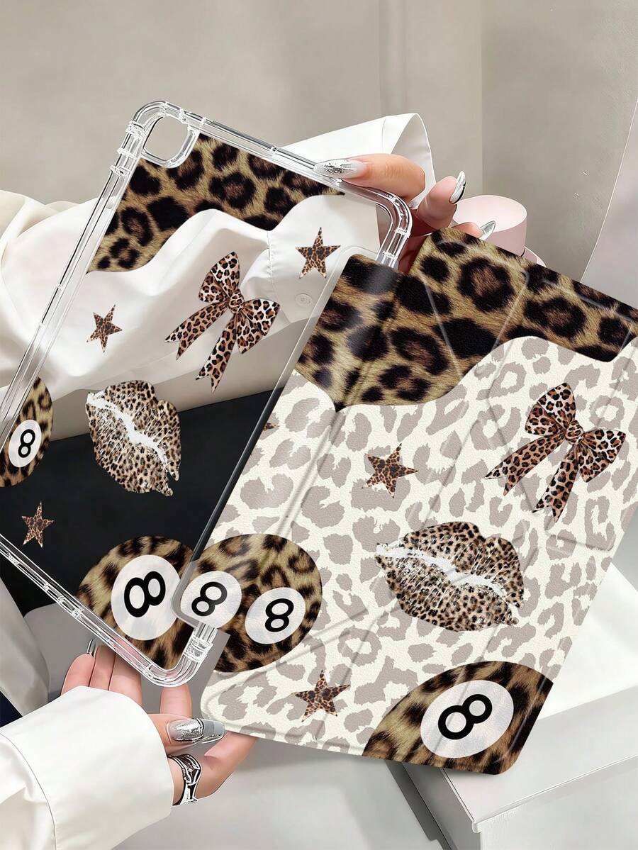 Leopard-Print Lips, Lucky 8 Billiard Balls, Leopard-Print Stars Tablet Case Compatible With Air 11-Inch M3 2025 / M2 2024, Air 5th Generation 2022 , (A16) 11 Inch 11th Generation 2025,Compatible With Samsung Galaxy Tab,Kindle Paperwhite 12th Gen 2024, Clear Back ,Fashion Pattern Protective Case,Automatic Sleep And Wake-Up Function, Airbag Protection, Suitable For Gifts And Office Use