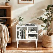Soporte para Tocadiscos, Soporte para hasta 200 álbumes, gabinete de Vinilo clásico con estantes extraíbles, Mesa de Reproductor de Discos con Altura Ajustable para Sala de Estar, recámara - Blanco - Ver 5