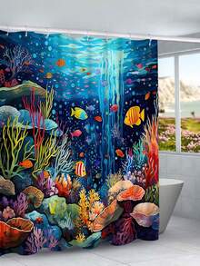 Ocean World Cartoon Series Bathroom Set - Made Of Polyester, Washable And Machine Washable, 1pc/3pcs/4pcs | Shower Curtain, Bath Mat, Toilet Seat Cover - A - View 22