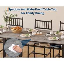 Juego de mesa y sillas de cocina estilo rústico para 4 personas, mesa de comedor moderna de 120 cm con banco y sillas, estante de almacenamiento y estructura de metal, ideal para ahorrar espacio en el comedor, la cocina o el apartamento. - Gris - Ver 5