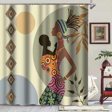 1 Peça Cortina de Chuveiro com Figura Retrô, Cortina de Chuveiro Impressa com Figura Geométrica, Adequada para Várias Decorações de Ambiente, Divisória de Banheiro, Cortina de Banheira - Multicolorido - Visão 2