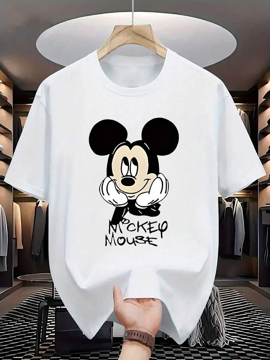 Disney Authorized-Men's Cotton Short Sleeves, Officially Authorized Disney Men's Mickey Mouse T-Shirt-Iconic Logo And Mickey Mouse Ear Printing, Short-Sleeved Round Neck Summer Casual T-Shirt, Breathable And Light, Suitable For Theme Activities, Parties, Casual Dress. - 白色 - 查看 1