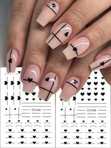 FULL BEAUTY 2PCS 3D Nail Sticker Black Heart Love Nail Decals Valentine's Day Self-Adhesive Sliders Nail Supplies Heart Star Nail Art Design Black White Red Heart Nail Stickers For Women Manicure Decoration - Đen và trắng - Xem 7