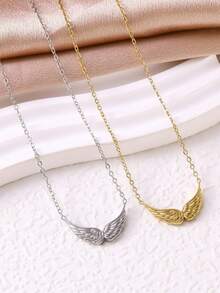 1pc Stainless Steel Personalized Angel Wing Pendant Necklace For Women - Angel Wings Pendant Necklace - View 1