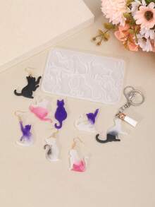 1pc DIY Crystal Glue Cute Cat Earrings Keychains Silicone Mold, Suitable For Making Epoxy Resin Earrings, Keychains, Pendants And Decorations - White - View 5