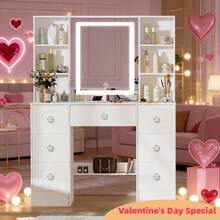 Valentine's Surprise For Her | Premium Solid Wood Makeup Vanity, 3-Speed Soft LED Mirror, Space-Saving Storage, Easy Assembly, Perfect Gift To Decorate Her Exclusive Beauty Corner - White - View 5
