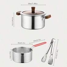 Juego de freidora multiusos de gran capacidad de acero inoxidable 304, con cesta y mango, apto para tempura, pinchos, patatas fritas, pollo frito, hervir leche, fideos, compatible con placa de inducción, herramienta esencial de cocina - Plateado - Ver 4