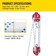 Twin Sheave Block And Tackle 2/5-1/2Inch 100-200Ft Twin Sheave Block With Braid Rope 6600-7705LBS Double Pulley Rigging - Coaxial Twin Sheave Block With 12mm X 46m Static Rope - View 7