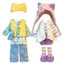 两件套娃娃服装，适合30厘米/11.81英寸的娃娃，黄紫条纹可爱毛绒成人娃娃服装，可收藏的娃娃裙 - 彩色 - 查看 3