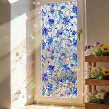 1/5 piezas Película de ventana de vidrio de colores estilo europeo, material de PVC resistente al agua con efecto estático, diseño de flor de magnolia y copo de nieve azul, protección de privacidad para decoración de ventanas del hogar - Multicolor - Ver 8