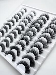 20 pares de pestañas postizas naturales con efecto mojado estilo manga - 10 estilos con efecto de injerto similar a las pestañas de visón falsas, banda negra, estilo Y2K 3D esponjoso de larga duración, natural y dramático, herramienta de maquillaje - Negro - Ver 3