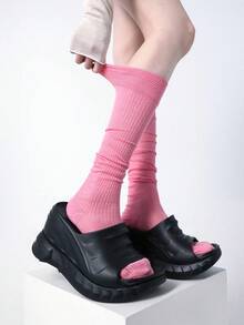 2 pares de calcetines de color caramelo casuales hasta la rodilla para mujer, primavera/verano - Multicolor - Ver 6