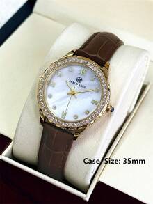 Pablo Raez 1 pezzo Orologio da donna in oro 18K con diamanti, lusso, moda, acciaio inossidabile, quadrante in cristallo, nuovo di zecca, classico, con strass, elegante, di alta gamma AAA, moda, design originale affascinante, cinturino in morbida pelle PU, design splendido, orologio al quarzo per ragazze da festa, quadrante bianco, alta qualità, popolare per studenti e adolescenti, impermeabile 50M, casual, carino, bellissimo regalo per insegnanti, adatto per donne, amiche o famiglia, vita quotidiana/lavoro/studio/festa, decorazione, regalo di laurea, matrimonio - Bianco - Visualizzare 4