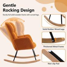 Nursery Rocking Chair Teddy Upholstered Glider Rocker Rocking Accent Chair Padded Seat With High Backrest Armchair Comfy Side Chair For Living Room Bedroom Offices - Orange - View 5