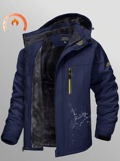 KEFITEVD Men's Winter Ski Jacket Waterproof Snow Coats Snowboard Fleece Lining Jacket Warm Parka With Hooded