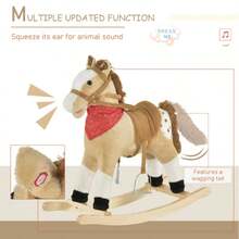 Children's Plush Riding Rocking Horse Toy Denim Rocking Chair, Suitable For Children Aged 3-6, Beige - Beige - View 1