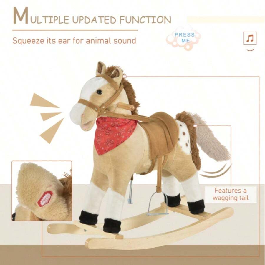 Children's Plush Riding Rocking Horse Toy Denim Rocking Chair, Suitable For Children Aged 3-6, Beige - Beige - View 1