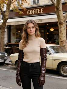 قفازات جلد لامع أسود للنساء بطول 50 سم، مناسبة للأداء على المسرح والتنكر في أعمال الأنمي وجميع المواسم - A - مشاهدة 5