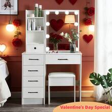 Valentine's Surprise For Her | Premium Solid Wood Makeup Vanity, 3-Speed Soft LED Mirror, Space-Saving Storage, Easy Assembly, Perfect Gift To Decorate Her Exclusive Beauty Corner - White - View 9