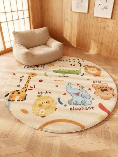 1pc Cartoon Animal Round Rug, Soft Bedroom Bedside Mat, Living Room Round Carpet, Decorative Floor Mat, Pattern Round Rug, Decorative Carpet, Bedroom Decor, Small Rug, Carpet, Home Decor, Living Room Rug, Living Room Small Rug, Bedroom Rug, Living Room Home Decor, Outdoor Rug, Washable Carpet