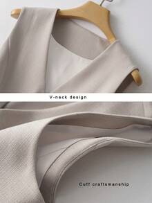 Women's Solid Color V-Neck Jacket, Slim Fit, Fashionable Commuter, Ladies' Vest, Spring Autumn - Apricot - View 3