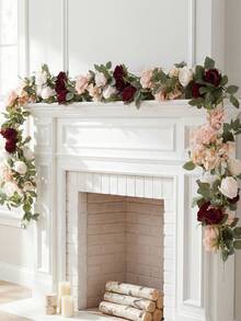 13-Head Premium Rose Vine, 1pc, 180cm, Suitable For Spring/Summer Home Decor, Room/Bedroom Decor, Wedding Decor, Stair Railing Wrap, Tabletop Centerpiece, Valentine's Day Gift - Burgundy - View 2