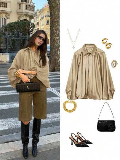 Spring New Women's Fashion Commuter Puff Bomber Casual Jacket, Thin Outerwear, Shirt Style Top, Back To School Clothes, Teacher Outfits For Women, Going Out Tops For Women, Business Casual For Women, Flowy Top, Bomber Jacket For Women