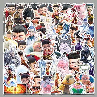 100 miếng dán hình Nezha hoạt hình dễ thương mới, Nezha dễ thương, Shijiniang dễ thương, Aobing dễ thương, miếng dán trang trí DIY