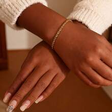 5pcs Elegant 18K Gold Plated Stainless Steel Blade & Twisted Chain Bracelet Set, Suitable For Women As Gift Or Daily Wear - Multicolor - View 6