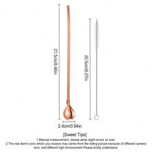 6pcs 2-In-1 Stainless Steel Straw & Spoon Set, Includes 2 Long Cleaning Brushes, 22cm/8.66in Reusable Straw & Spoon Set, Multi-Functional Drink Straw Cocktail Spoon For Milk Tea, Mixed Cocktails, Coffee Stirring - Multicolor - View 3