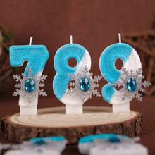 1pc 0-9 Number Birthday Candles, Blue & White Rhinestone Snowflake Creative New Birthday Party Cake Decor Handmade Candles - Multicolor - View 8