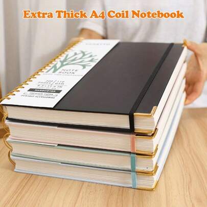 Quaderno ad anelli A4 con carta extra spessa da 110 g/m², 300 pagine, disponibile in 4 colori, con tasca di archiviazione integrata per una maggiore comodità. Noto anche come quaderno ad anelli, quaderno a spirale, diario rilegato a spirale