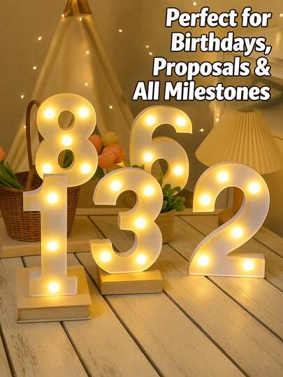 1/3/4/5pcs 6.3"/8.27" LED Digital Lights - Valentine's Day Proposal Decor | Warm White Romantic Lights For Birthday, Wedding, Anniversary, Post-Holiday Party