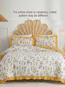2pcs/3pcsFloral Prints Bedding Set - 1Comforter Cover & 1/2 Pillowcases, Soft Polyester, Breathable & Machine Washable Cottagecore Ruffle Decor, Farmhouse Style ,Bedroom Accessories - Multicolor - View 5