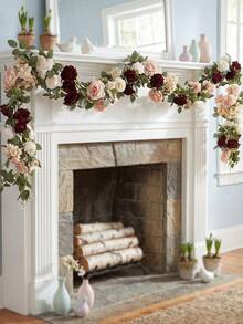 13-Head Premium Rose Vine, 1pc, 180cm, Suitable For Spring/Summer Home Decor, Room/Bedroom Decor, Wedding Decor, Stair Railing Wrap, Tabletop Centerpiece, Valentine's Day Gift - Burgundy - View 6