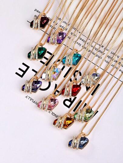 1pc Elegant Multicolor Crystal Stone& Cubic Zirconia Women's Pendant Necklace, Versatile Lightweight Luxury.As A Gift For Your Family, Sisters, Or Friends.Suitable For Daily, Dates, Parties, Gatherings Wear.