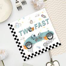 20pcs 6.5inch*6.5inch Blue Racing Car 2nd Birthday Party Disposable 2-Ply Napkins, 20 Servings, Suitable For Various Party Occasions, Event Napkins, Holiday Decorations, Fashionable Napkins, Elegant Party Decor - Multicolor - View 5
