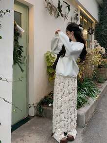 Korean Style Casual Sequin Knit A-Line Skirt With Elastic Waist, Versatile For Early Autumn - Apricot - View 6