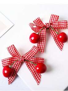 2个红色格子蝴蝶结可爱小鸭发夹，适合日常配饰 - 彩色 - 查看 6