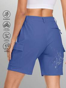 KEFITEVD Women's Hiking Shorts Cargo Work Casual Half Pants Quick Drying 5 Pockets Shorts Outdoor Casual Summer Travel - xanh xám - Xem 2